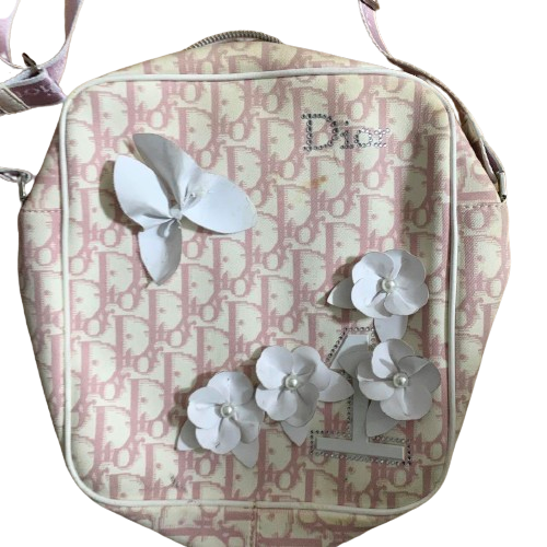 Christian Dior Trotter & Flower Shoulder Bag Pink Canvas Christian Dior Trotter & Flower Shoulder Bag Pink Canvas