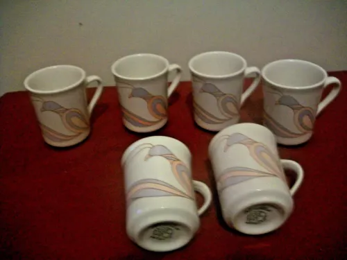 LOT OF 6 VINTAGE Syracuse China Syralite  PINK PHEASANT  Coffee Mug/Cups~NICE