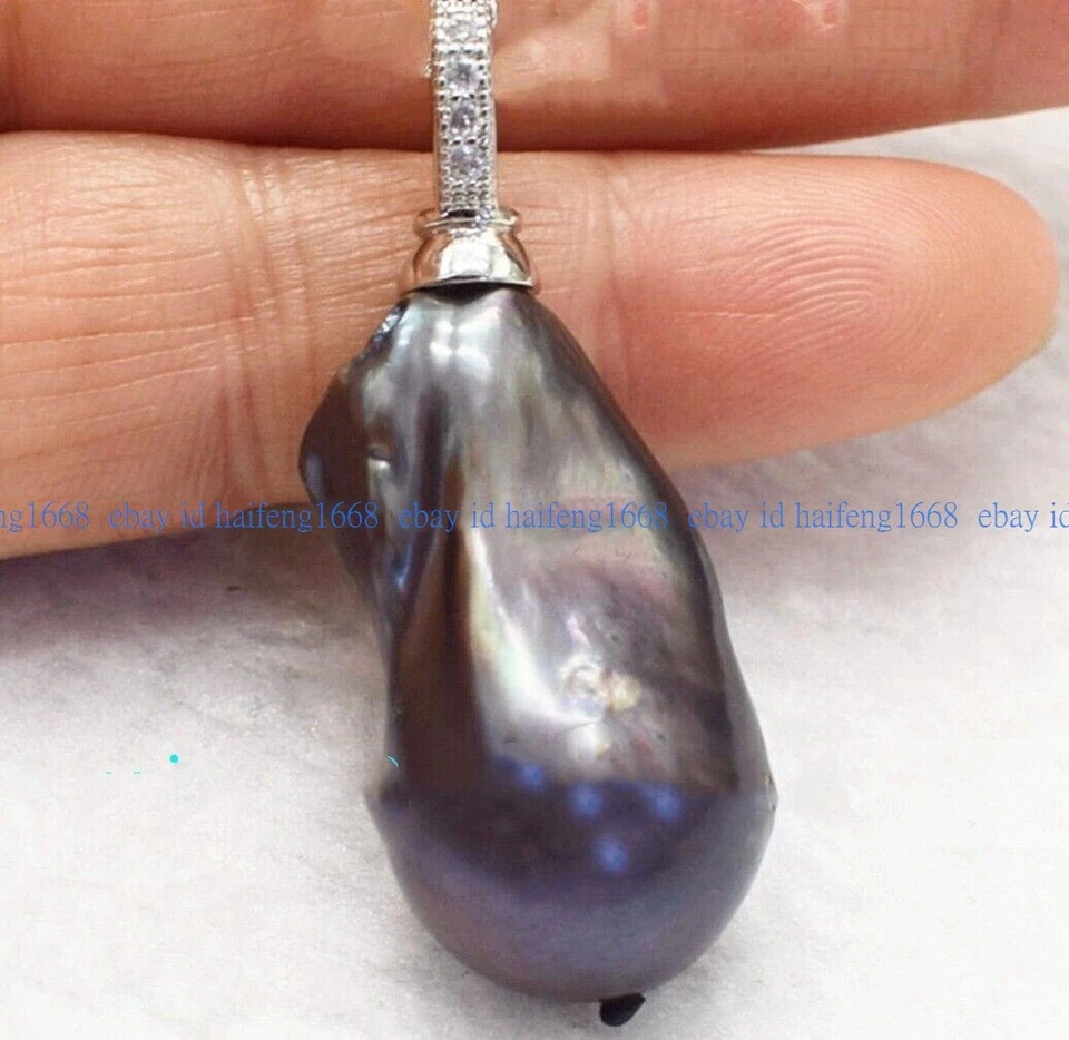 100% Natürliche 15x20mm Schwarz Weiß Süßwasser Barock Perle Halskette Anhänger - Bild 4 von 4