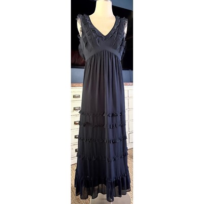 NWT New $395 Badgley Mishka Navy Ruffle Maxi Long Formal Dress 2
