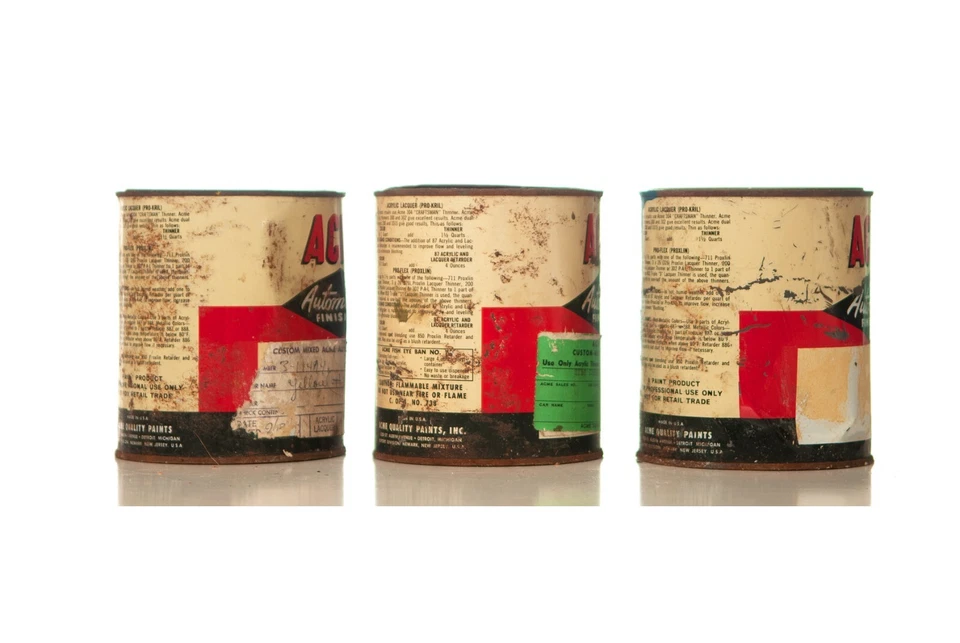 3 Vintage ACME Automotive Car Finish Paint Cans quart Size yellow green blue - Image 3 of 4