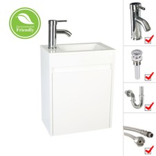 16" White Wall Mount Bathroom Vanity Paint Small Ceramic Sink Faucet Drain Set