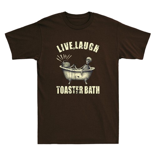 Live Laugh Toaster Bath Funny Skeleton Bathroom Meme Quote Vintage Men's T-Shirt - Picture 8 of 8