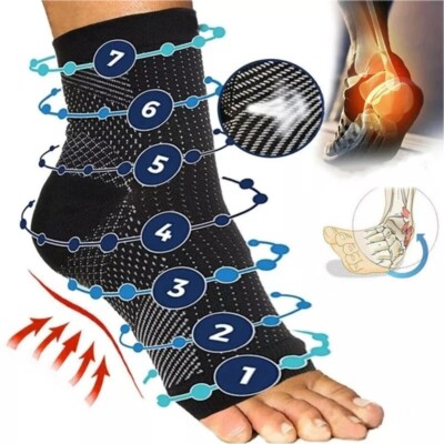 Copper Ankle Brace Compression Sleeve Support Socks Foot Fasciitis Pain Relief