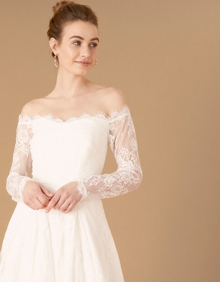 Monsoon Cecily Bridal Bardot Lace Maxi Dress Ivory Size 12 RRP £499 BNWT New - Image 3 of 4