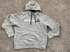 Reebok Hoodie Mens Large Sweatshirt Gray Fleece Logo Spellout