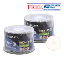100 Ridata 6X BD-R 25GB Blu-ray White Inkjet Hub Printable Recordable Blank Disc