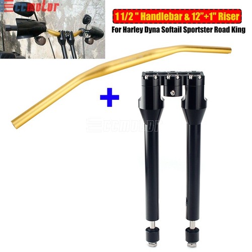 1 1/2" 38MM Handlebar Handle Fat Bar w/ 12" 13" Riser Handle Bar for Harley Dyna