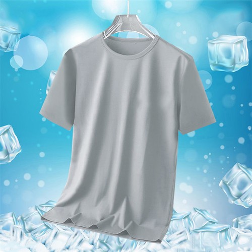 Men Ice Silk T-shirt Seamless Solid Color O-neck Short Sleeve Tops Undershirt - Picture 10 of 24