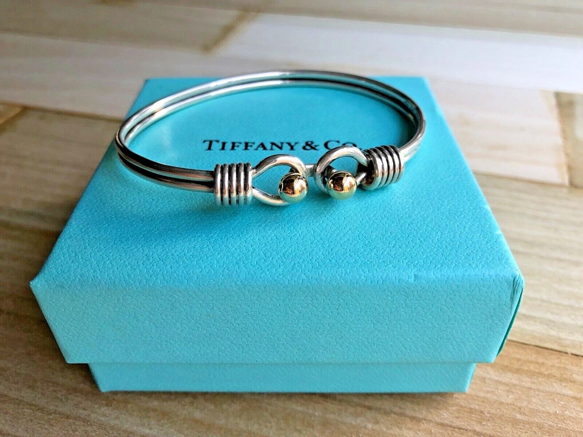 VINTAGE Tiffany & Co. Double Hook & Eye Bangle Bracelet 925 Silver 