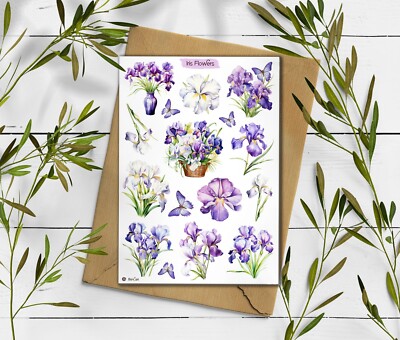 Iris Blume Aufkleber. Iris Wildblumen Frühling Aufkleber. Planer, Scrapbooking