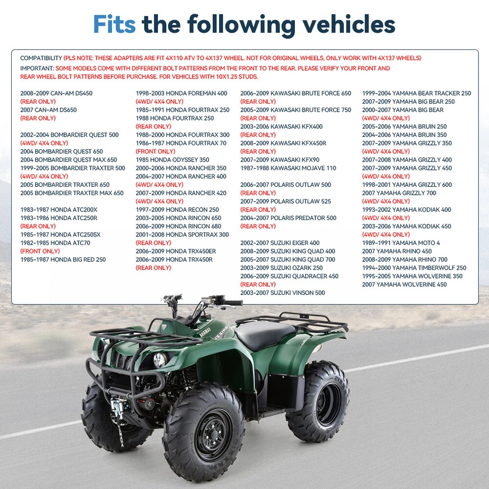 4 Pcs 2 inch 4x110 to 4x137 Wheel Adapters For 4/137 Wheel on 4/110 Honda ATV - Image 4 of 4