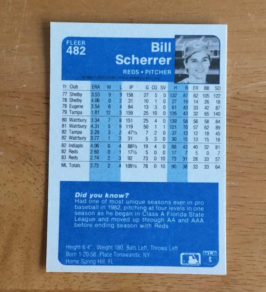 Bill Scherrer Cincinnati Reds Signed Autograph 1984 Fleer Baseball Card - Image 2 of 2