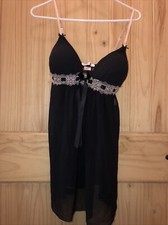Linea Donatella Brand 2 Pc Baby Doll Black Sheer Lingerie Lace/panty LARGE NWT