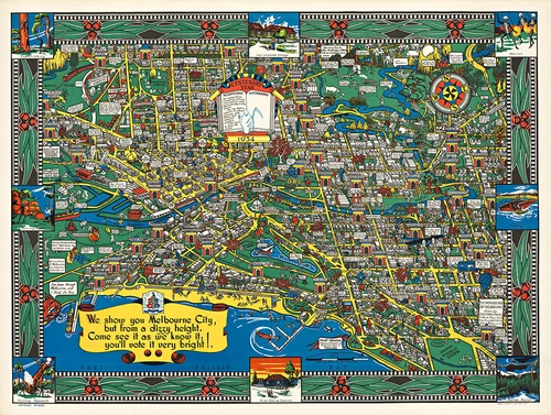 Wonder Map of Melbourne 1934 Vintage A1+ High Quality Canvas Print