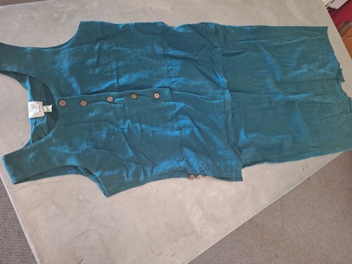 Aussie Craft Creations Dress XL Maxi Linen Cotton Turquoise Blue Sleeveless - Picture 14 of 14