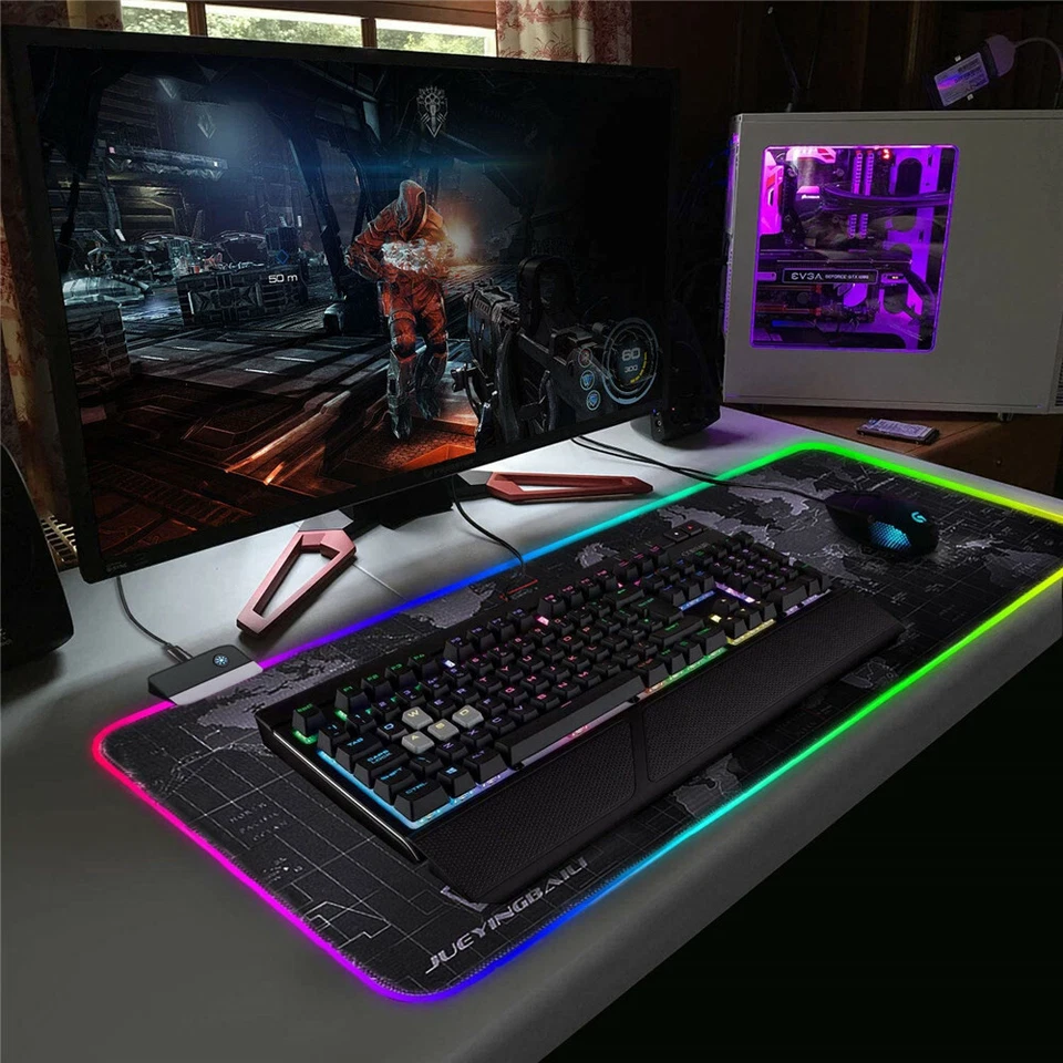 RGB LED Extra Large Soft Gaming Mouse Pad Oversized Glowing World Map 31.5x12'' - image 3 of 4