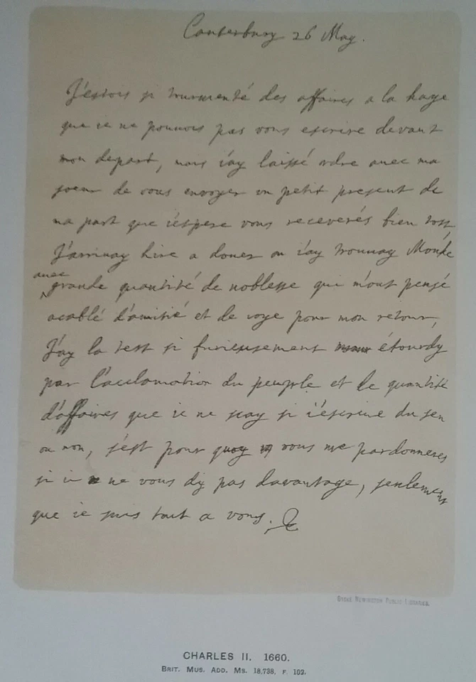1660 LETTER IN FRENCH FROM KING CHARLES II TO HIS SISTER (126 yo copy made 1899) - Image 3 of 4