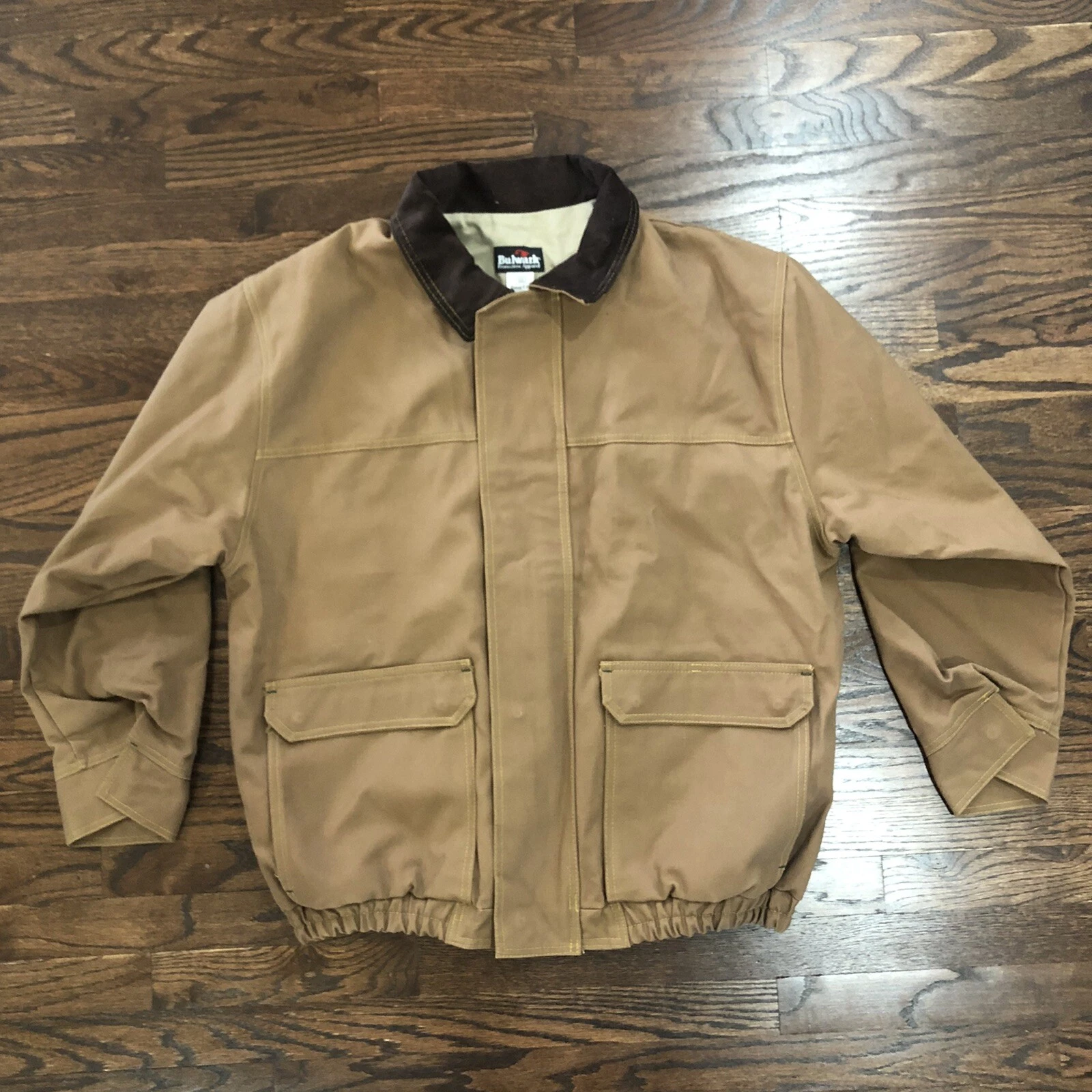 Bulwark Protective Apparel FR Brown Duck Lined Bomber Heavyweight Jacket Men XL image 1