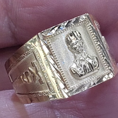 Mans solid 14k Yellow Gold Malverde Sinaloa Ring Size 8 9 10 11 12 - Picture 10 of 12