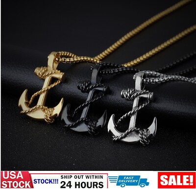 Men's Stainless Steel Nautical Surfing Beach Anchor Pendant Necklace Men Gift US