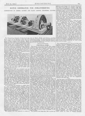 Motor Generator für Johannesburg Electric Works - antiker Technikdruck 1904
