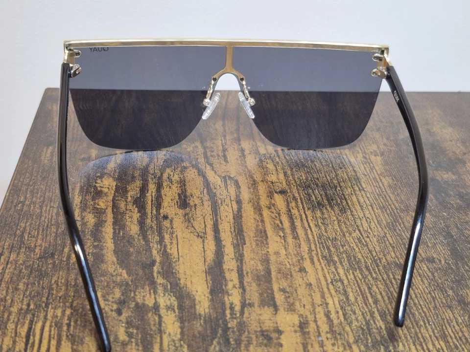 Quay Australia Blocked 125 Oversized Shield Sunglasses Rimless Black Gold RARE! - Image 3 of 4