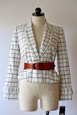 Nine West White Black Windowpane Check Plaid Bow Cropped Blazer Jacket Women 2