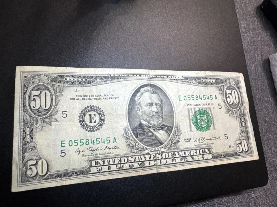 1977 $50 Fifty Dollar Bill Federal Reserve Note, US Serial #E05584545 A🔥 - Image 4 of 4