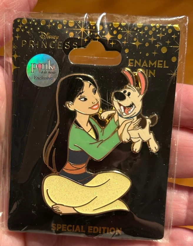 PALM Disney Pink a la Mode Mulan with Dog Little Brother LE 300 Pin & Card NEW