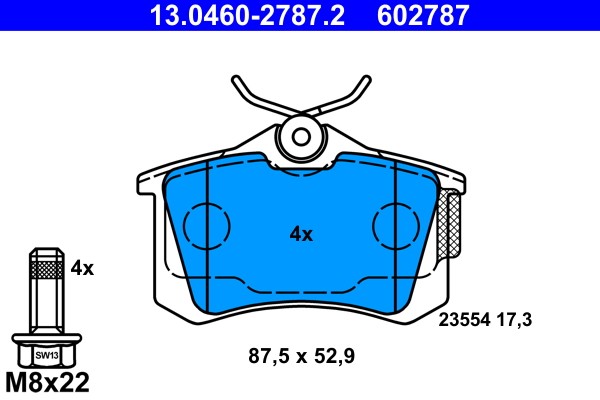 Hinterachse ATE 13.0460-2787.2 Bremsbelagsatz, Scheibenbremse FüR Audi,Seat,Skod-image