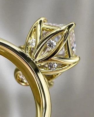 4.50 Ct Dutch Marquise Lab Grown Diamond Tulip Set Wedding Ring 14K Yellow Gold