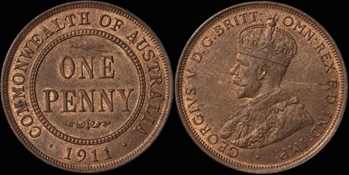 AUSTRALIA 1911 KGV 1d - Orange & brown NGC grading ticket MS63BN.