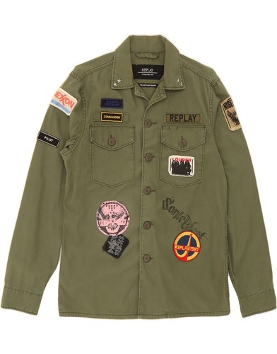 Camisa gráfica militar REPLAY para hombre mediana verde algodón DB41