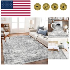5x7 Washable Area Rug Gray Vintage Traditional Floor Cover Foldable Thin Kitc...