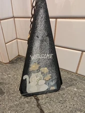 Vintage 17in Hand Painted Metal Wind Chime - Triangle CATS - Black and White