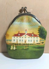 NEW faux leather Coin Purse MOUNT VERNON Primative Art Scene George Washington