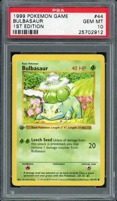 1999 Pokemon Game Bulbasaur 1st Edition #44 PSA 10