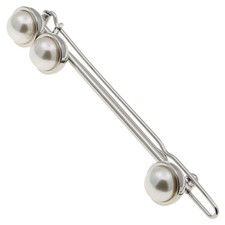 GA247 2.75 Inch Wedding Bridal Hair Barrette Slide-In Clip Silver and White Pear