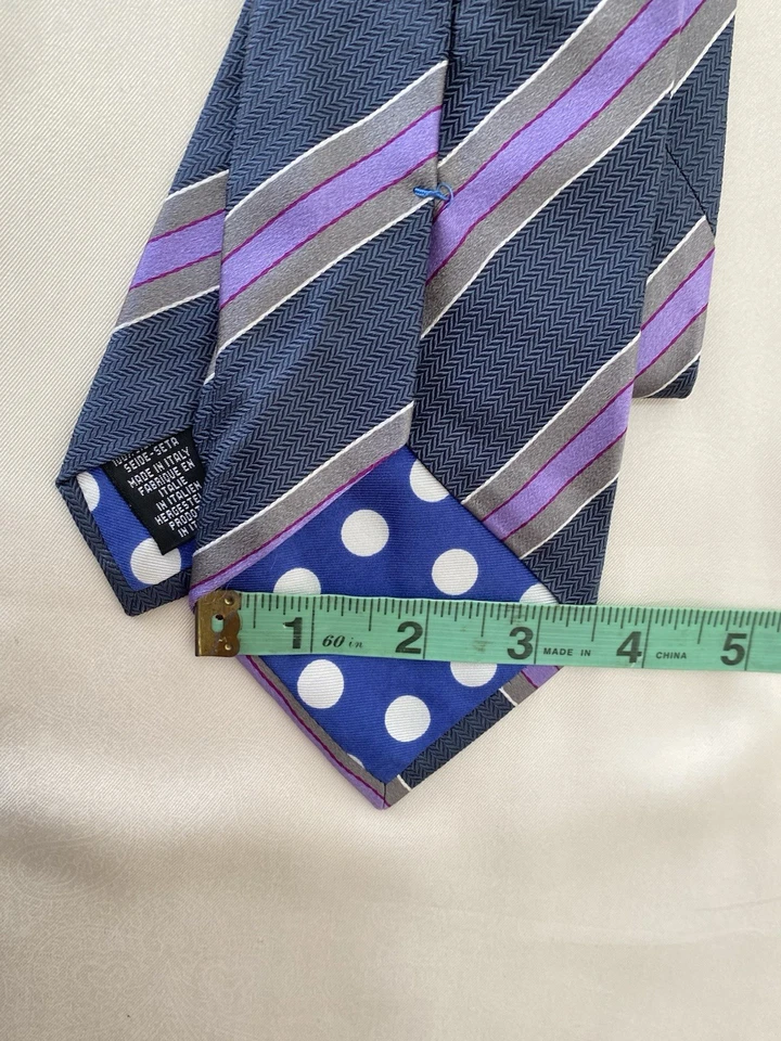 Corbata para hombre PAUL SMITH hecha en Italia gris seda a rayas. PEC Foto 4 de 4