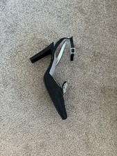 Vintage Black Satin Slingback Heels with Rhinestone Embellishments Size 6