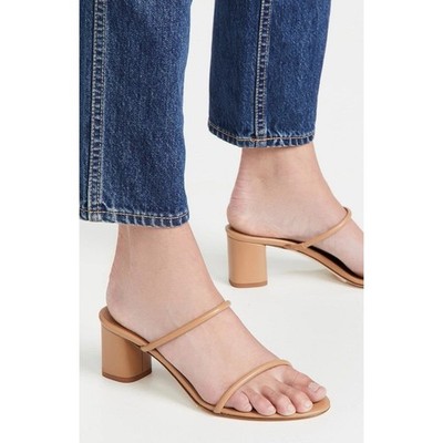 Aeyde Anni Tan Italian Leather Block Heel Minimalist Two Strap Sandals US 5