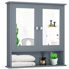 Costway Wall Mount Mirror Cabinet Bathroom Medicine Cabinet Organizer Grey