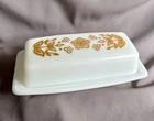 Vintage 1970's Pyrex Milk Glass Butterfly Gold, Butter Dish with Lid 72 Series