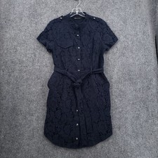 Banana Republic Womens Size 8 Blue Floral Lace Belted Short Sleeve Shirt Dress