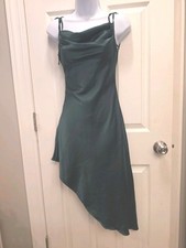 11254 Silky Size Small Dark Green  Spaghetti Strap Side Higher  Slip Dress