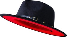 KUJUHA Wide Brim Fedora Two Tone Dress Hat, Large-X-Large, Black Red