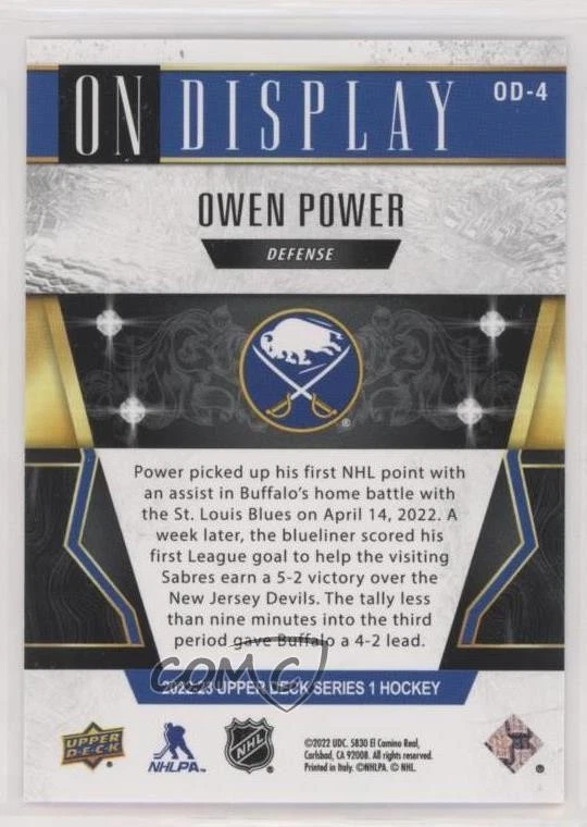 2022-23 Upper Deck Series 1 On Display Owen Power #OD-4 Rookie RC - Image 2 of 2
