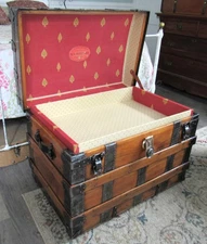Antique Steamer trunk vintage pro grade flat top chest great coffee table C1880