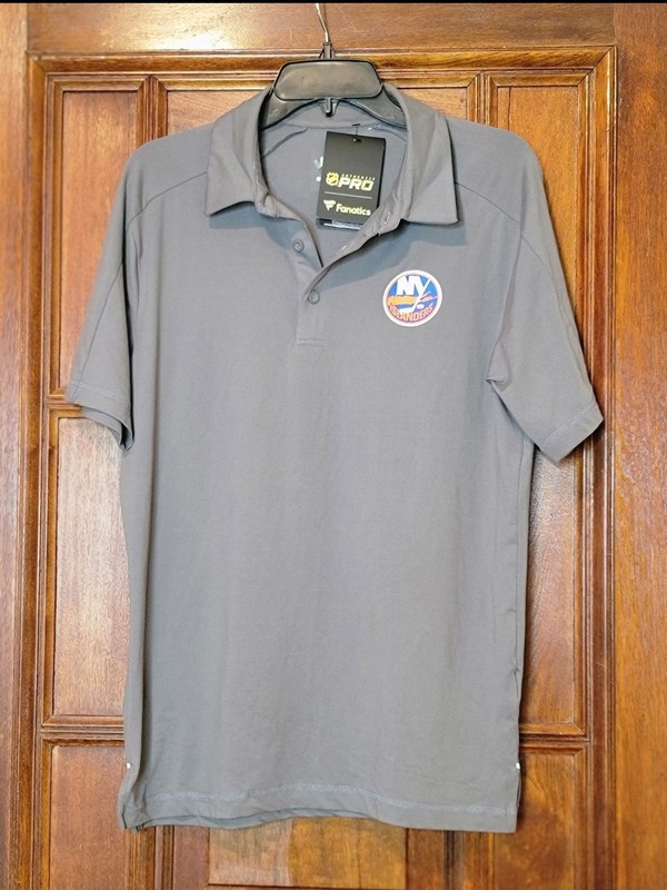 NWT-New York Islanders Fanatics NHL Pro Authentics Polo Mens Medium Gray 